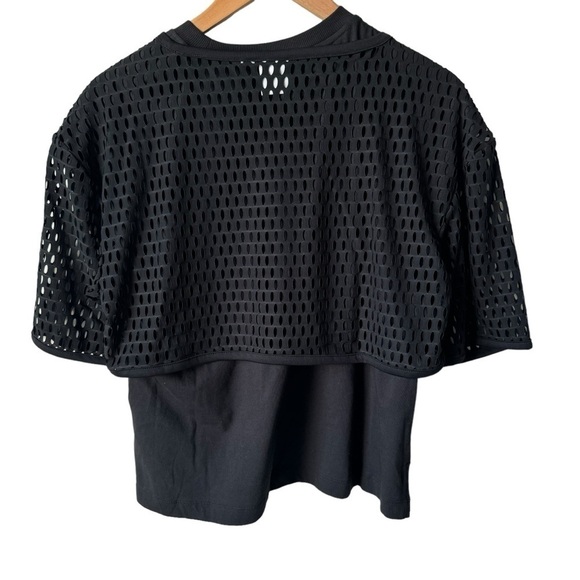 Adidas Big Logo Sleeveless Shirt Mesh Crop T-shirt Duo Black Women’s Medium - Picture 4 of 14